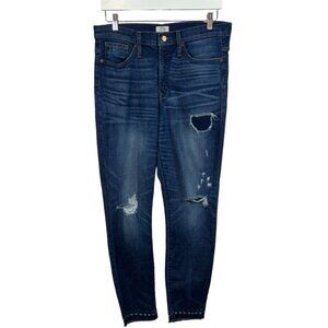 J. Crew Blue Distressed 9" High Rise Raw Hem Toothpick Size 31